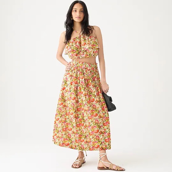 J Crew NWOT Block Print Cotton Voile Midi Skirt + Top Set in Painterly Floral L